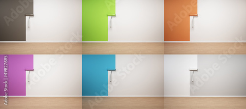 Wand wird gestrichen - braun,grün,orange,violett,blau,weiss photo