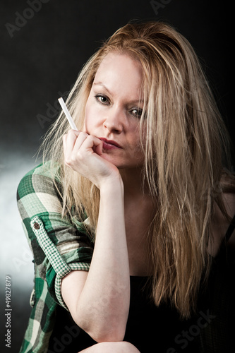 Attractive danish caucasian woman in white trashy lifestyle