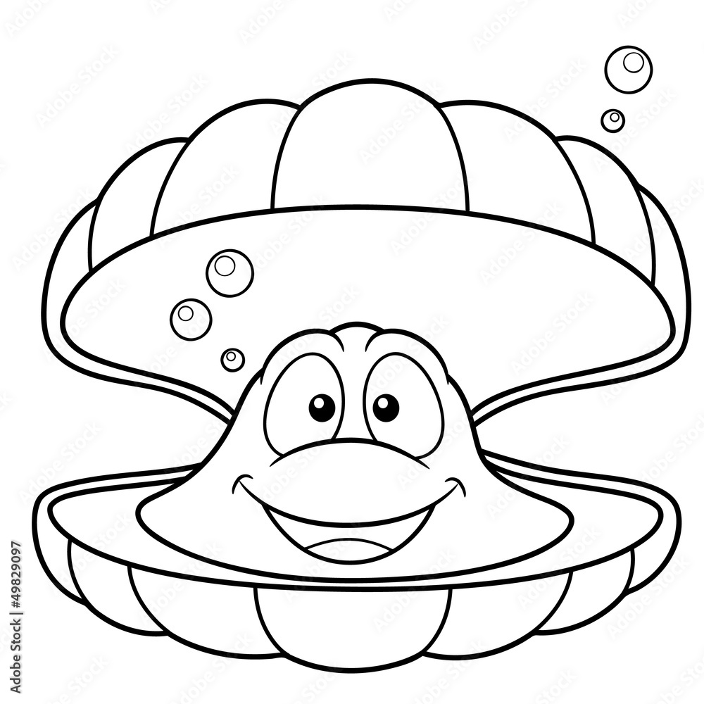 illustration of shell cartoon - Coloring book illustration of shell cartoon - Coloring book