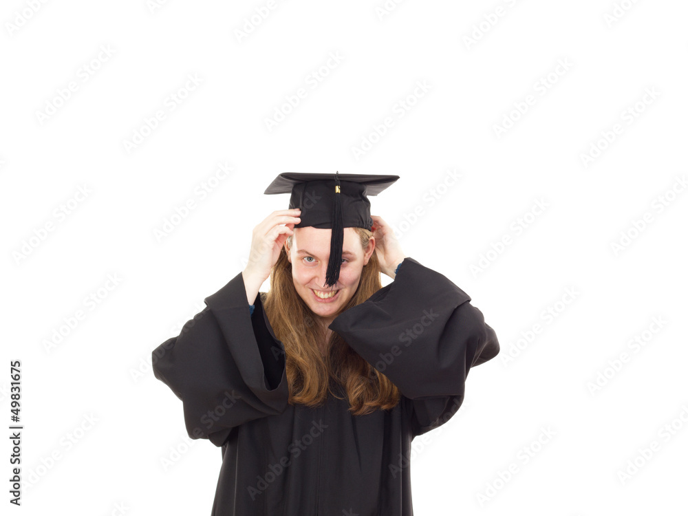 Female graduate in her academic gown Female graduate in her academic gown