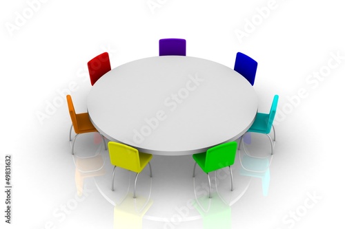 Round table. White background, 3d render