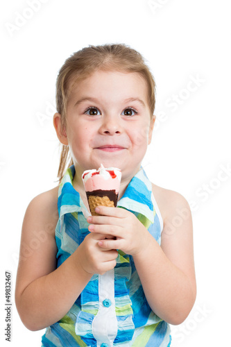 joyful child girl eating ic...