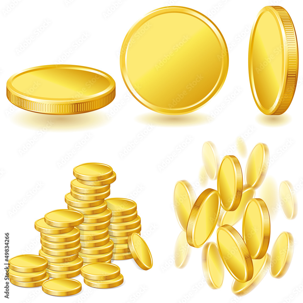 Collection of illustrations, icons and gold coins. Collection of illustrations, icons and gold coins.