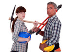 Father and daughter starting construction project together
