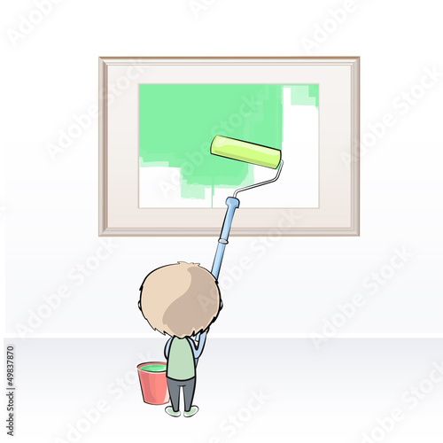 Boy painting framework. Vector design.