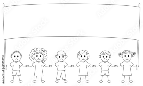 children with banner to paint