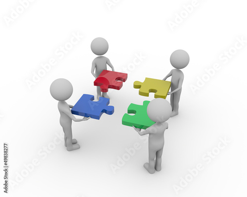 3d human with puzzle in team