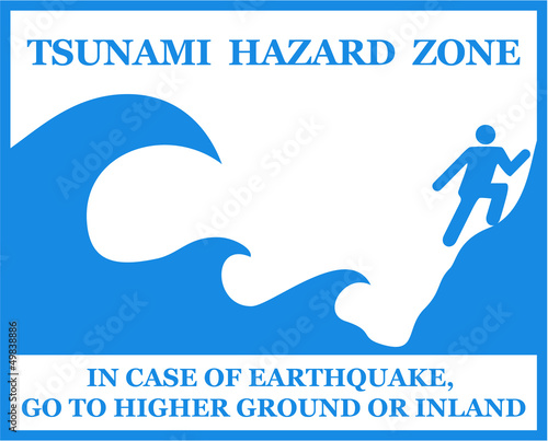 Tsunami warning sign with information