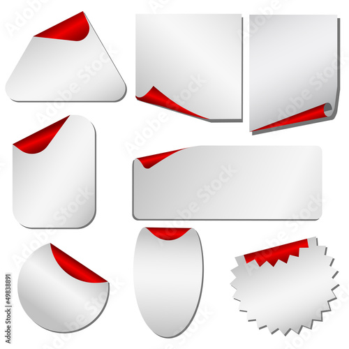 White blank peeling paper with red corners on white