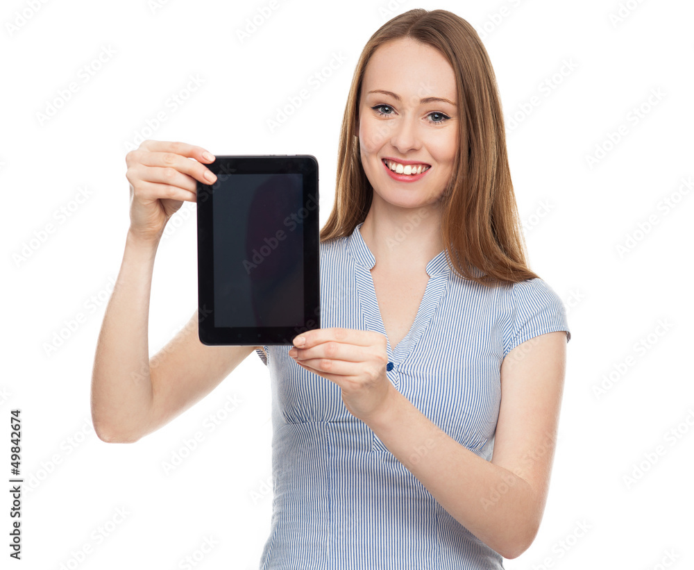 Woman presenting her digital tablet Woman presenting her digital tablet
