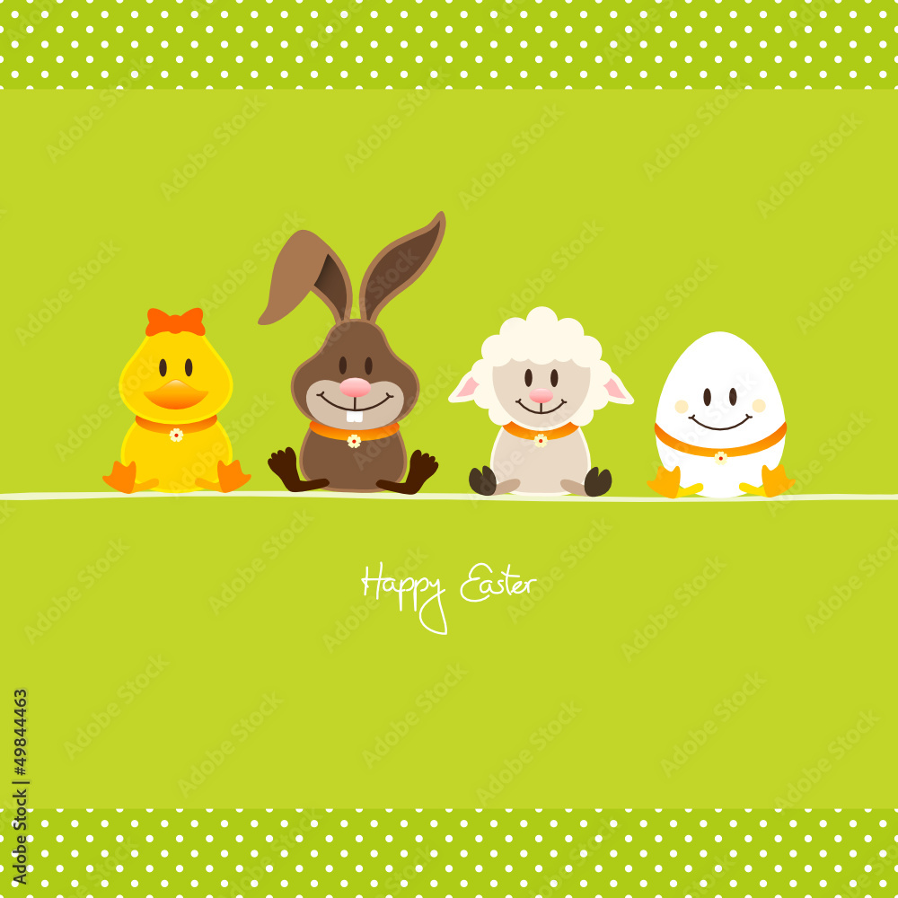 Duck, Bunny, Lamb & Egg Green Dots Border Duck, Bunny, Lamb & Egg Green Dots Border