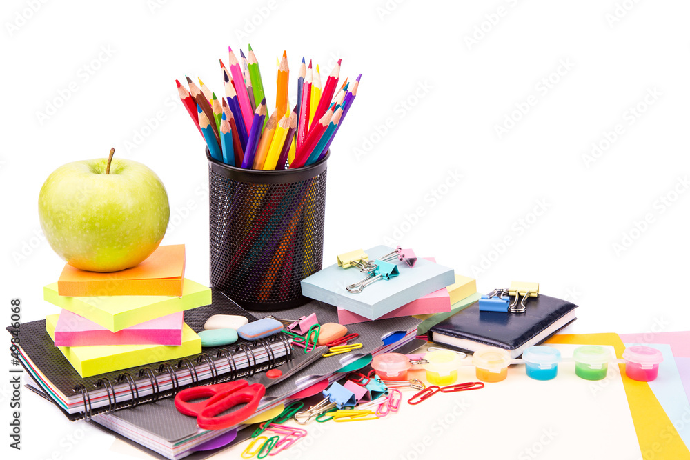 Naklejka premium School and office stationary. Back to school concept