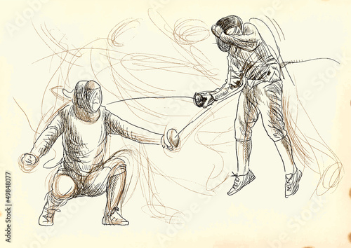 fencing duel - hand drawing into vector