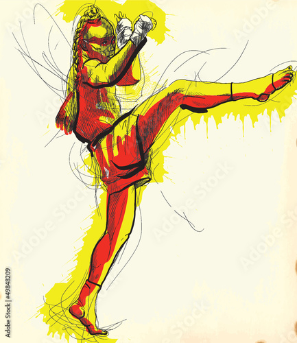 Muay Thai (martial art from Thailand) - hand drawing into vector