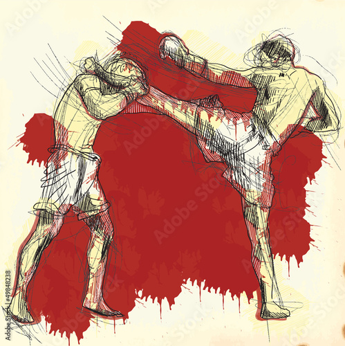 Muay Thai (martial art from Thailand) - hand drawing into vector