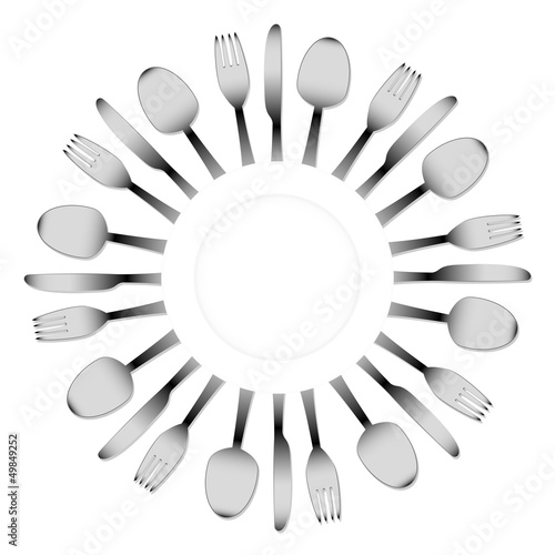 cutlery and a white plate