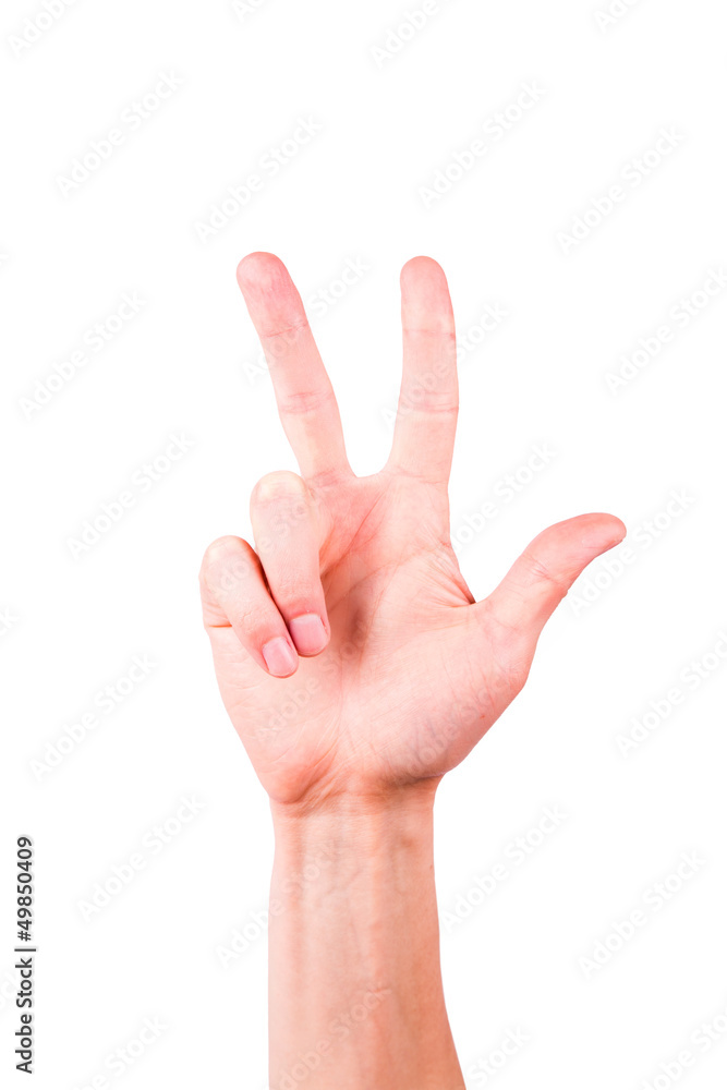 Male hand showing number three Male hand showing number three