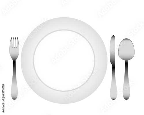 cutlery and a white plate