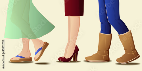 female legs in seasonal footwear - vector illustration