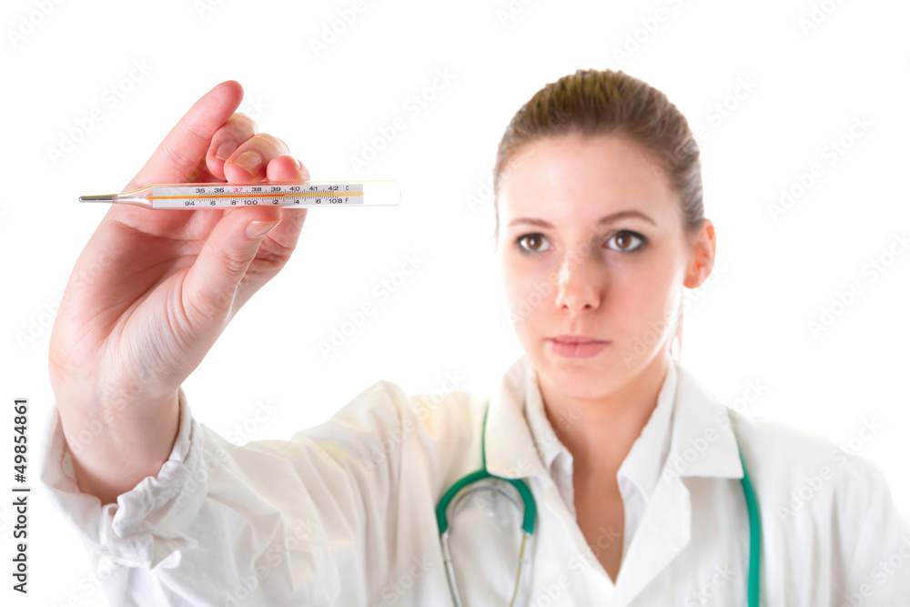 Attractive female doctor with thermometer Attractive female doctor with thermometer