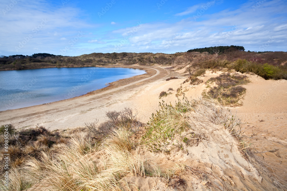 sandy dunes and lake in Haarlem