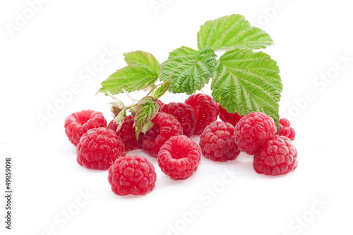 Fresh red berry with leaves on white background