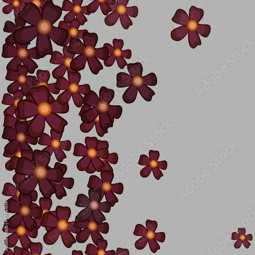 wallpaper with burgundy flowers on a gray background