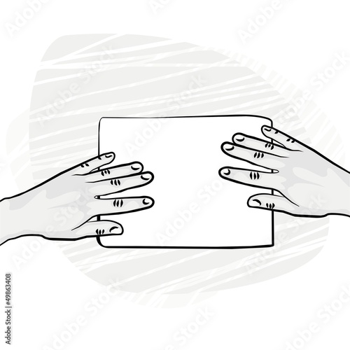 pusta kartka papieru ręce z dwóch stron ilustracja monochrom