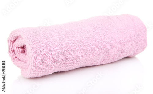 Rolled up pink towel isolated on white
