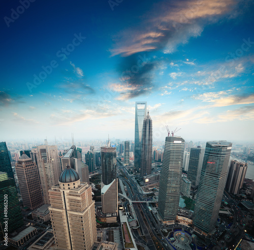 shanghai financial center at dusk