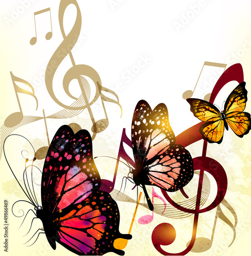 Grunge  music romantic background with notes and roses