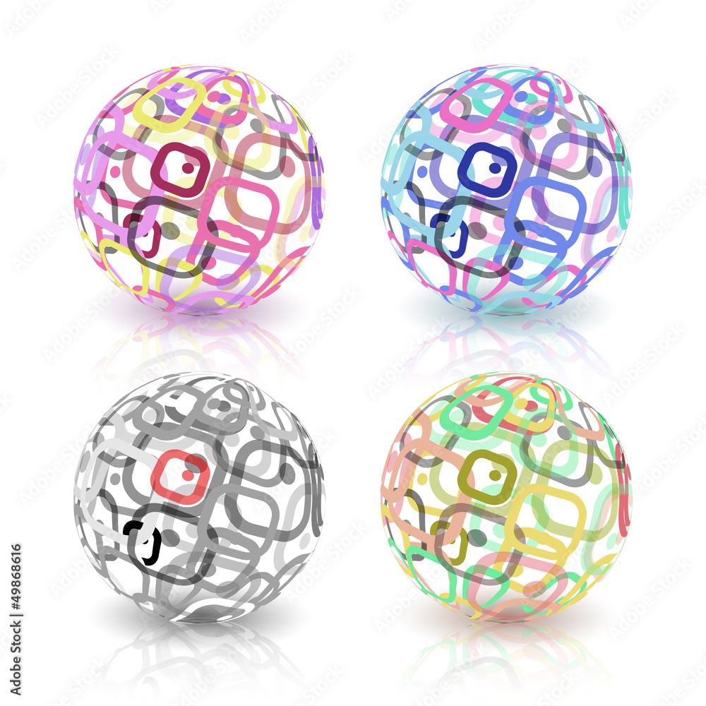 Set of abstract globes made from retro rectangles. Set of abstract globes made from retro rectangles.