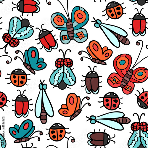 Fototapeta Naklejka Na Ścianę i Meble -  Seamless pattern with various insects