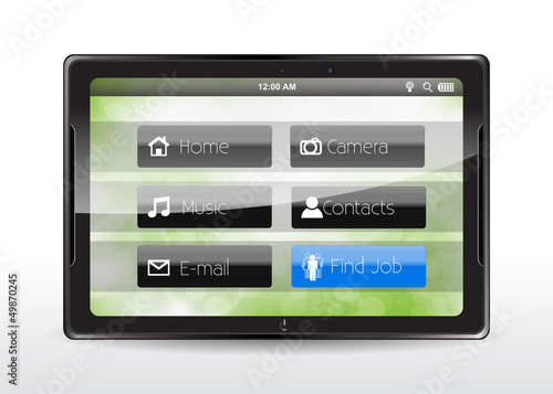 Tablet concept with a "Find Job" button