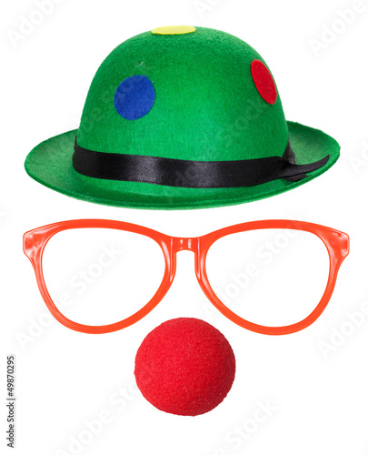 Billede på lærred Clown hat with glasses and red nose