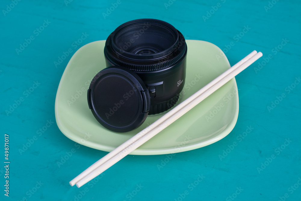 Lens on green plate Lens on green plate