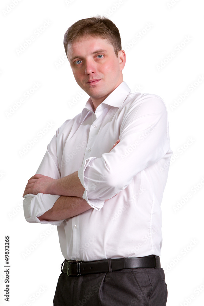 Friendly and smiling businessman looking at camera with reliabil Friendly and smiling businessman looking at camera with reliabil