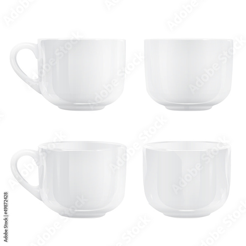 Set of white cups. Vector design.
