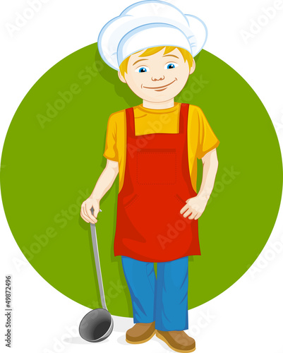 Little kid chef holding a ladle