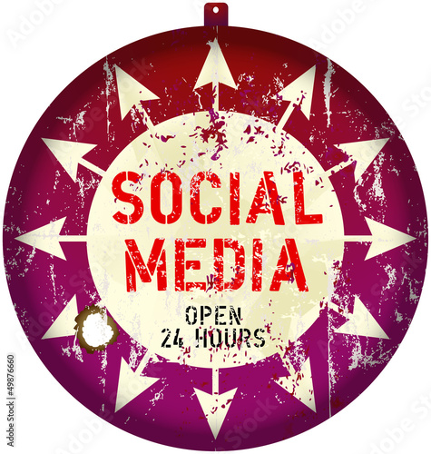 vintage social media sign or button, grungy, vector