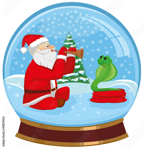 Glass sphere with Santa Claus taming a snake