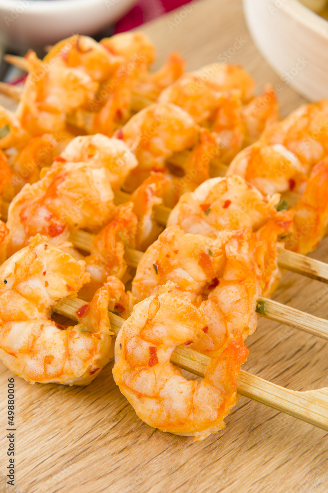 Sate Goong - Thai prawn satay with peanut sauce and ajat. Sate Goong - Thai prawn satay with peanut sauce and ajat.