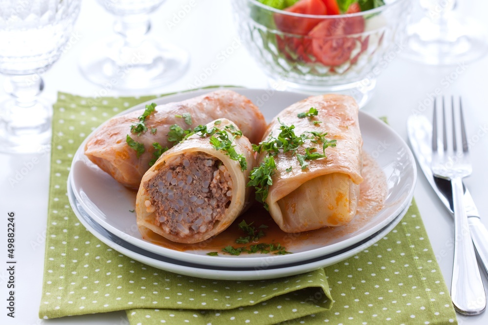Cabbage rolls with meat and rice