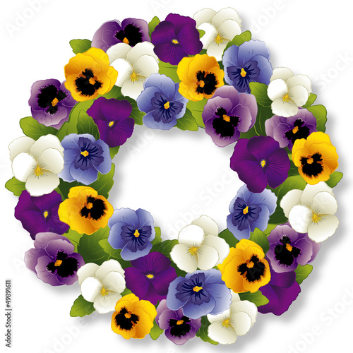 Fototapeta Naklejka Na Ścianę i Meble -  Pansy Wreath, spring Viola flowers, isolated on white