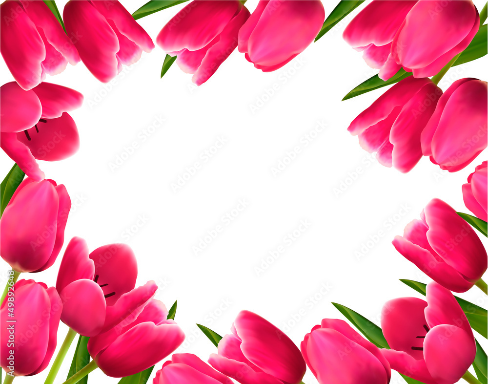 Pink fresh spring flowers background. Vector illustration