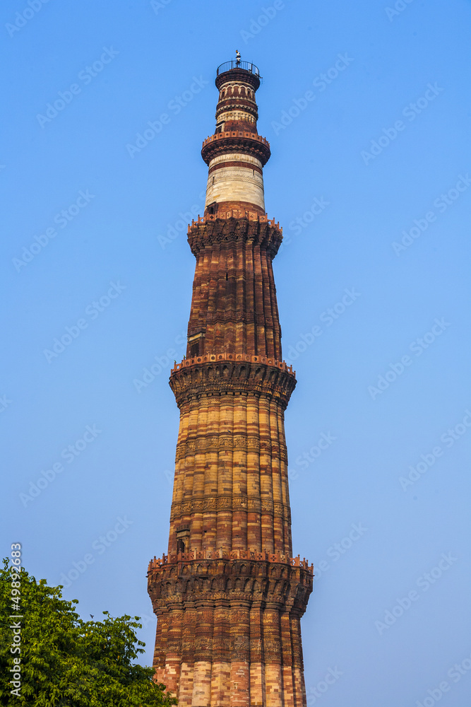 Qutub Minar Tower or Qutb Minar, the tallest brick minaret in th