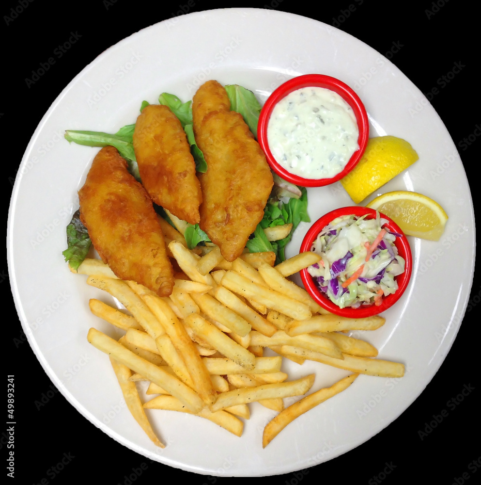 A Plate of Battered Fried Fish Fillets with French Fries A Plate of Battered Fried Fish Fillets with French Fries