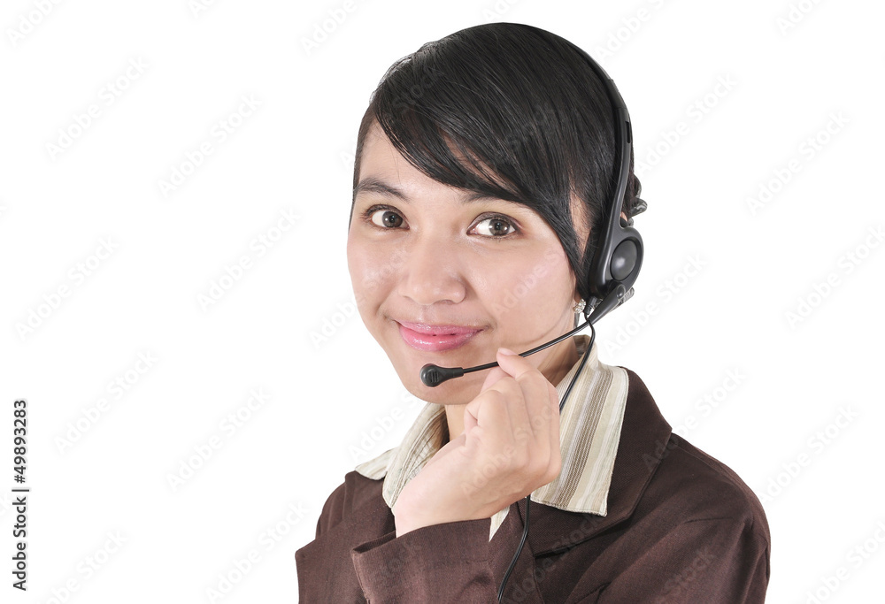 Closeup of a smiling customer service girl, isolated on white Closeup of a smiling customer service girl, isolated on white