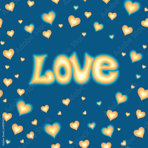 Love lettering against background with hearts