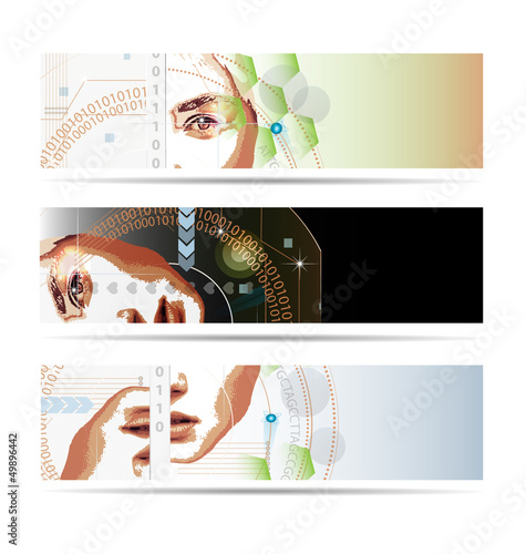 High-tech style illustrated banner set